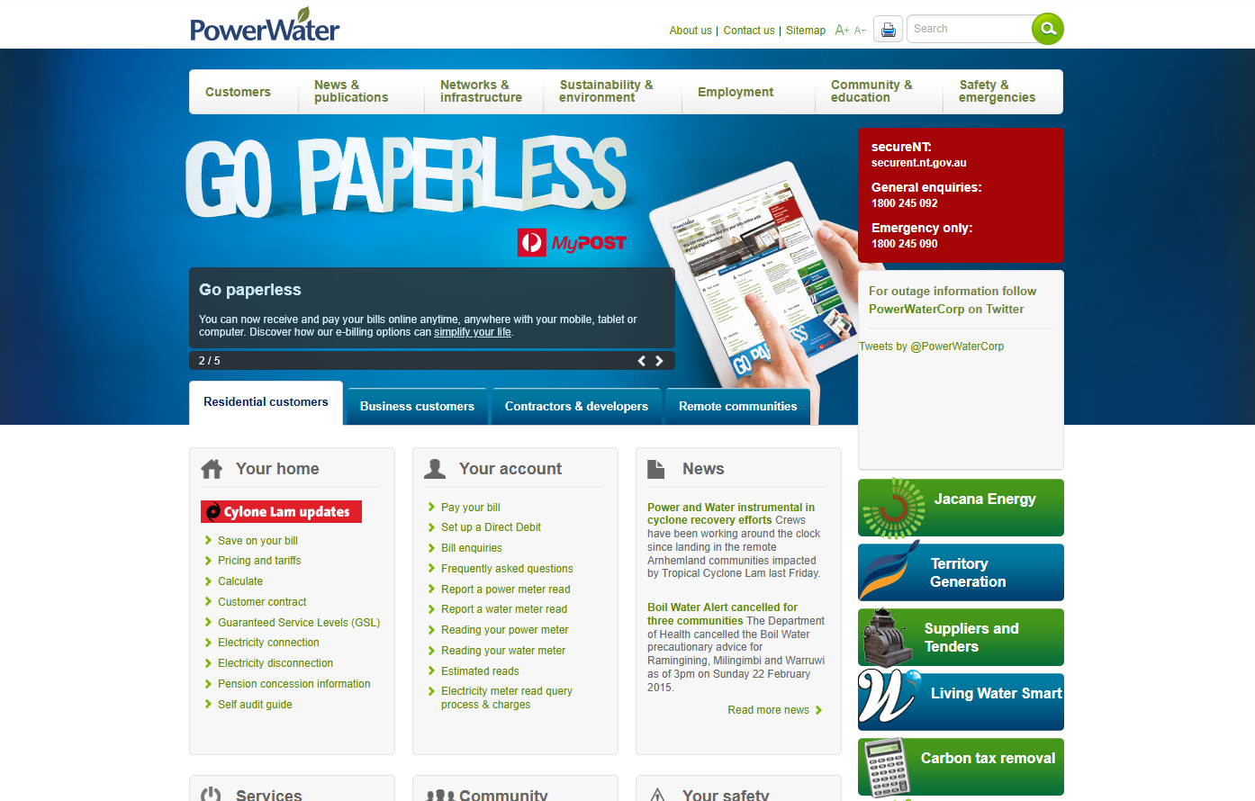 Power and Water Corporation — before redesign
